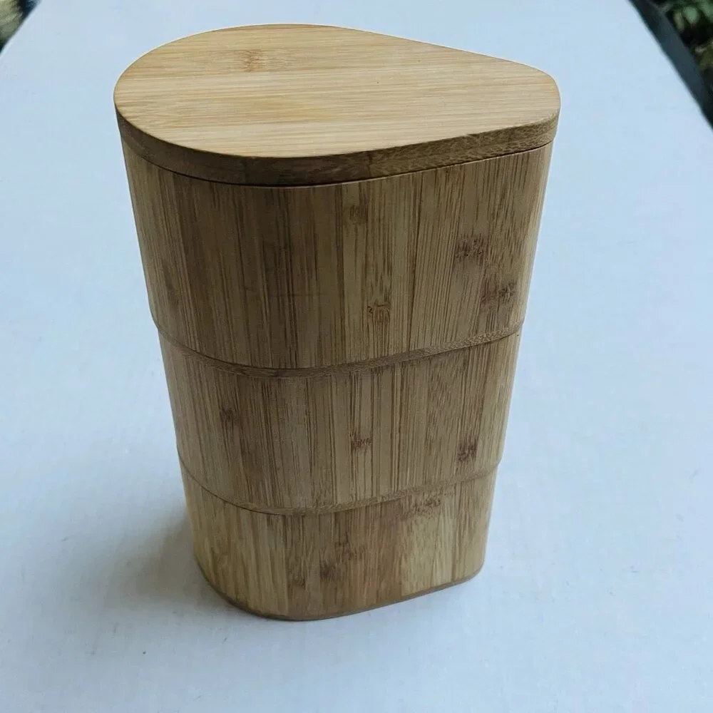 Bamboo 3 Level Salt Seasoning Storage Box Jewelry Case Organizer Office Decor